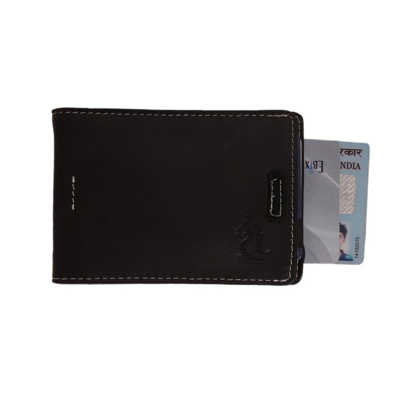 Kara Unisex Brown Leather Money Clipper Wallet with Pull on Strip to Carry Upto 4 Business Card Holder Metal Clip Cash Wallet - Image 5
