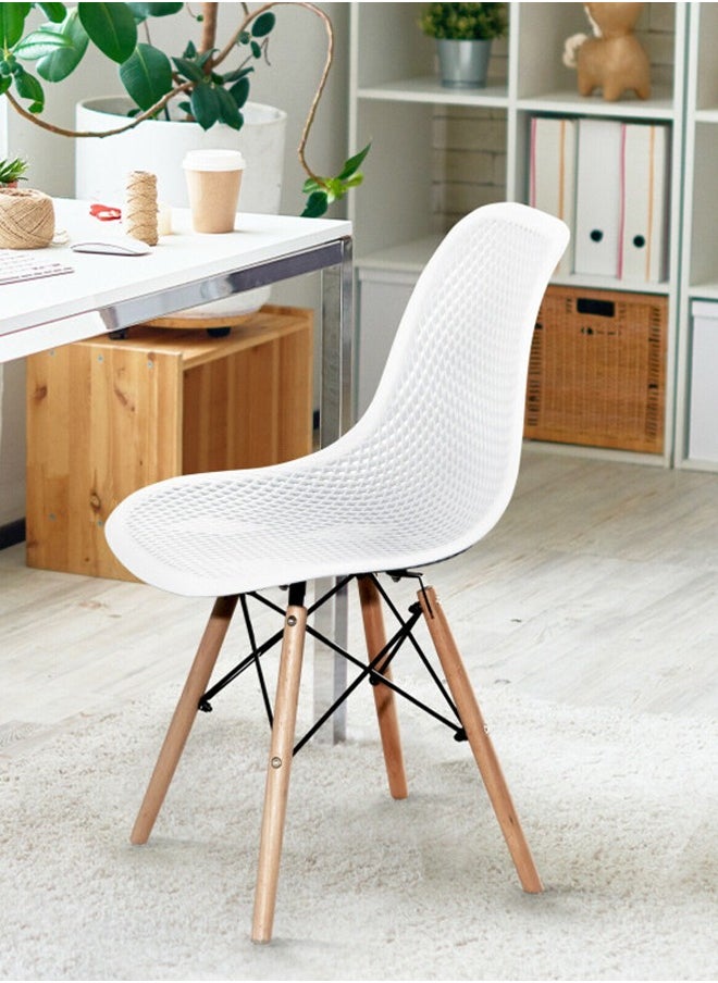 Taimi Set of 4 Modern Dining Chairs, Outdoor Indoor Shell PP Lounge Side Chairs with Mesh Design, Beech Wood Legs, Tulip Leisure Chairs, DSW Dining Chairs for Kitchen and Dining Room White  - Image 4