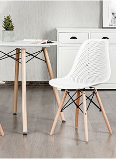Taimi Set of 4 Modern Dining Chairs, Outdoor Indoor Shell PP Lounge Side Chairs with Mesh Design, Beech Wood Legs, Tulip Leisure Chairs, DSW Dining Chairs for Kitchen and Dining Room White  - Image 5
