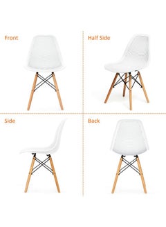 Taimi Set of 4 Modern Dining Chairs, Outdoor Indoor Shell PP Lounge Side Chairs with Mesh Design, Beech Wood Legs, Tulip Leisure Chairs, DSW Dining Chairs for Kitchen and Dining Room White  - Image 2