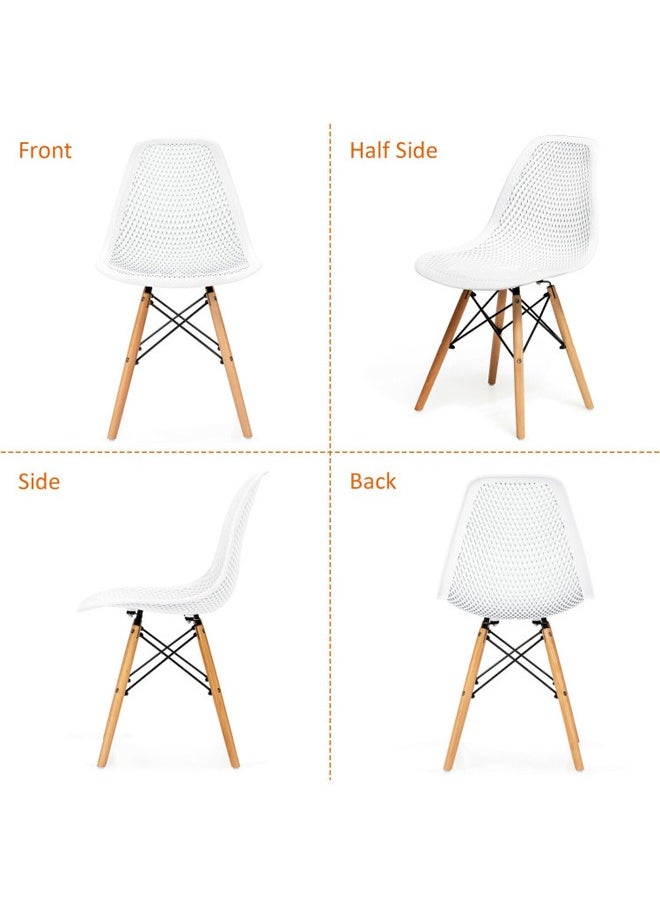 Taimi Set of 4 Modern Dining Chairs, Outdoor Indoor Shell PP Lounge Side Chairs with Mesh Design, Beech Wood Legs, Tulip Leisure Chairs, DSW Dining Chairs for Kitchen and Dining Room White  - Image 2