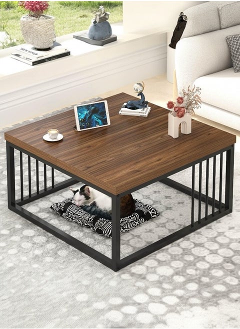 Modern Coffee Table with Metal Frame & Open Storage Space