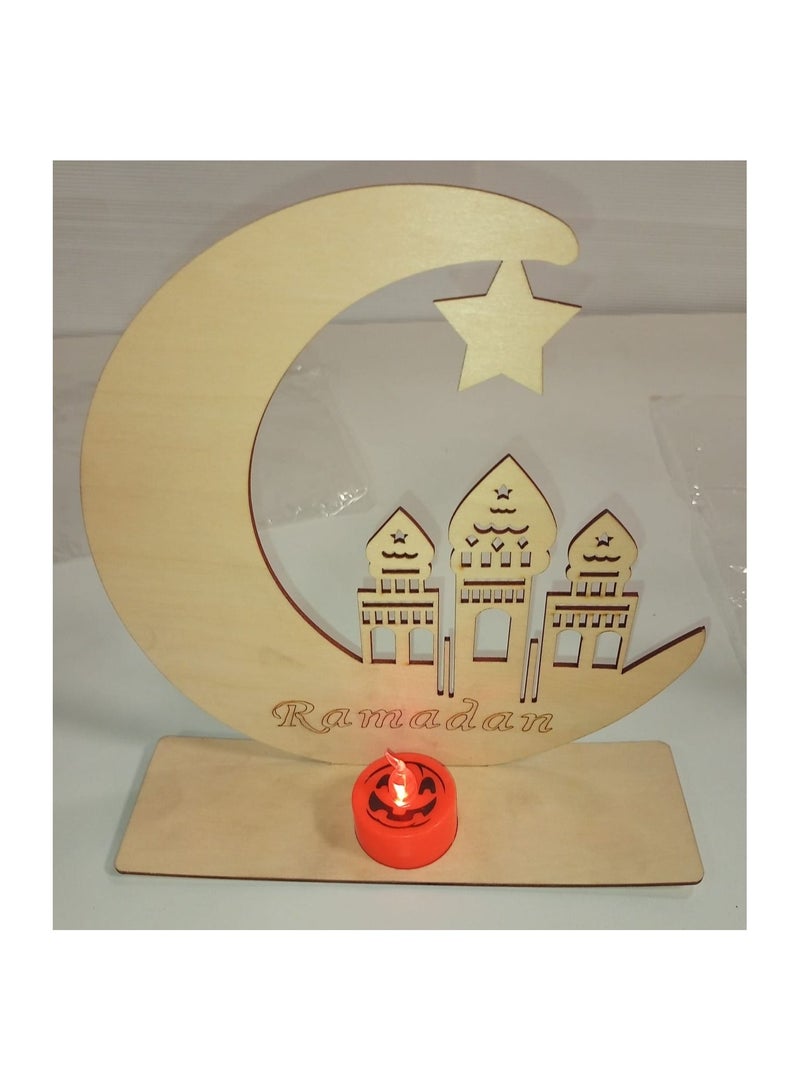Ramadan Wooden Hollow Moon LED Light Candle  - Image 2