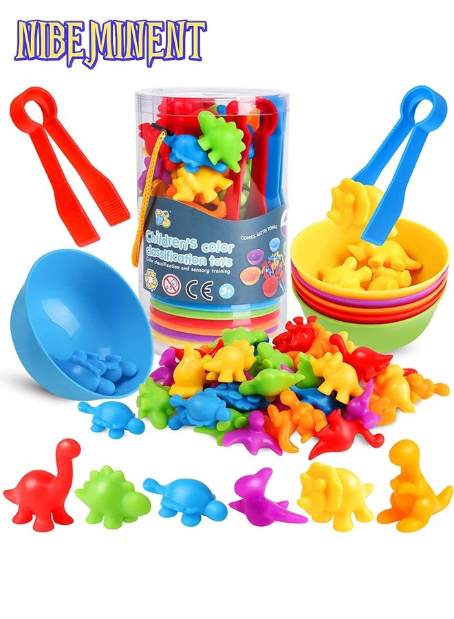 NIBEMINENT Children's Color Classification Toys, Kids Counting Dinosaur Toys, Matching Game with Sorting Bowls for Preschool Learning Color Classification and Sensory Game Set - Image 1