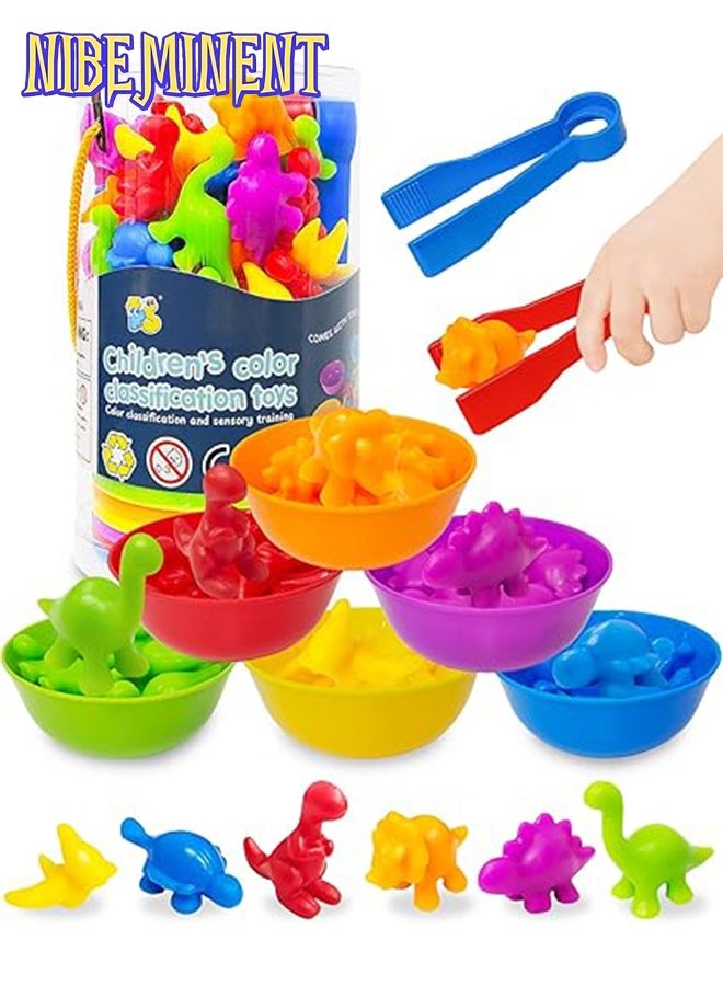 NIBEMINENT Children's Color Classification Toys, Kids Counting Dinosaur Toys, Matching Game with Sorting Bowls for Preschool Learning Color Classification and Sensory Game Set - Image 2