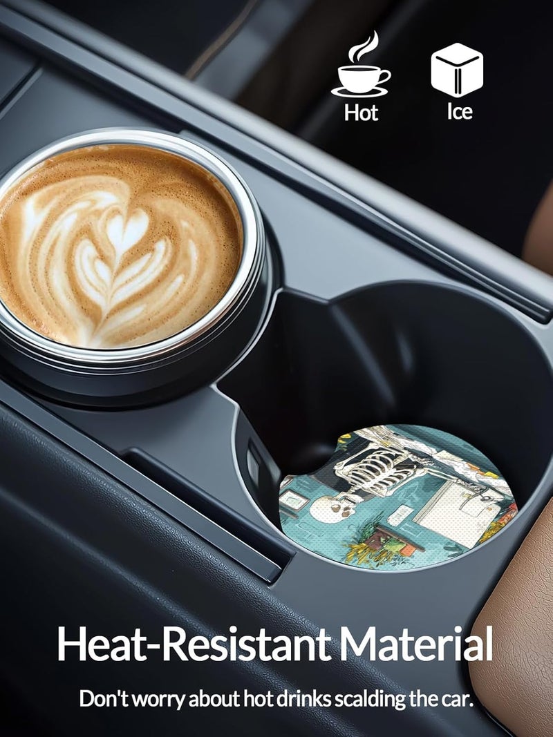 WOCOCN Cute Cup Holder Coasters for Your Car with Fingertip Grip, Auto Accessories for Women & Men,Pack of 2 (Computer and Skeleton) - Image 3