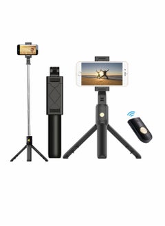 Selfie Stick Tripod Extendable 3 in 1 Aluminum Bluetooth Selfie Stick with Wireless Remote and Tripod Stand Compatible with iPhone and Android Phone Lightweight Portable