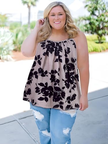 JOELLYUS Summer Tank Tops for Women Boho Floral Loose Cami Spaghetti Strap Tunic Blouses (Peach,2XL) - Image 2