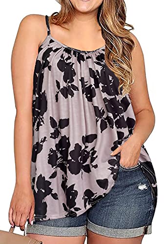 JOELLYUS Summer Tank Tops for Women Boho Floral Loose Cami Spaghetti Strap Tunic Blouses (Peach,2XL) - Image 1