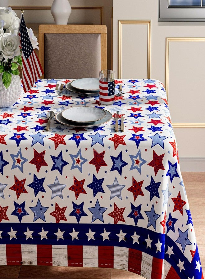 XCHI Red White Stripes Wood Stars Patriotic America 4th of July Memorial Day Independence Day Tablecloth Rectangle Washable Table Covers for Home Party Decorations 60x84 Inch - Image 2
