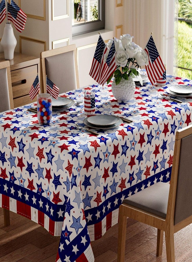 XCHI Red White Stripes Wood Stars Patriotic America 4th of July Memorial Day Independence Day Tablecloth Rectangle Washable Table Covers for Home Party Decorations 60x84 Inch - Image 1
