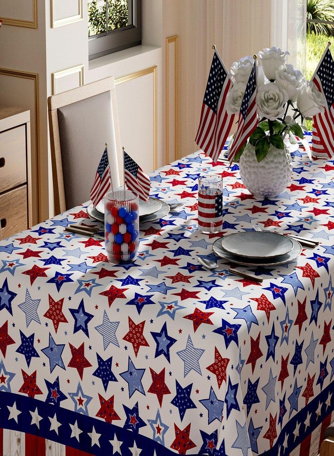 XCHI Red White Stripes Wood Stars Patriotic America 4th of July Memorial Day Independence Day Tablecloth Rectangle Washable Table Covers for Home Party Decorations 60x84 Inch - Image 3