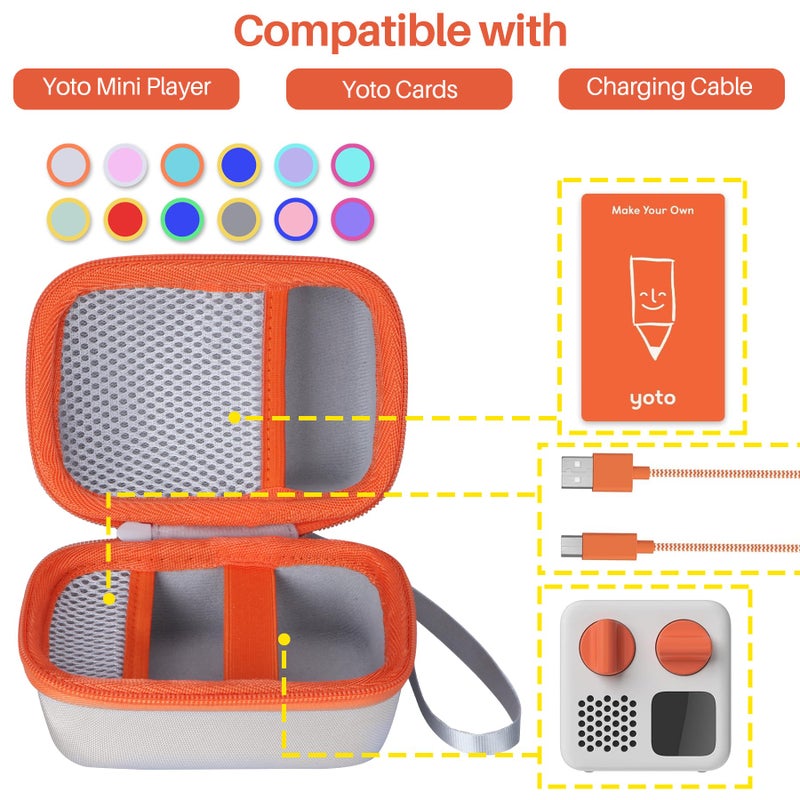 Lebakort Hard Case Compatible with Yoto Mini Kids Audio Music Player Children Speaker Plays Audiobook Cards Radio (Teal + Orange Case) - Image 2