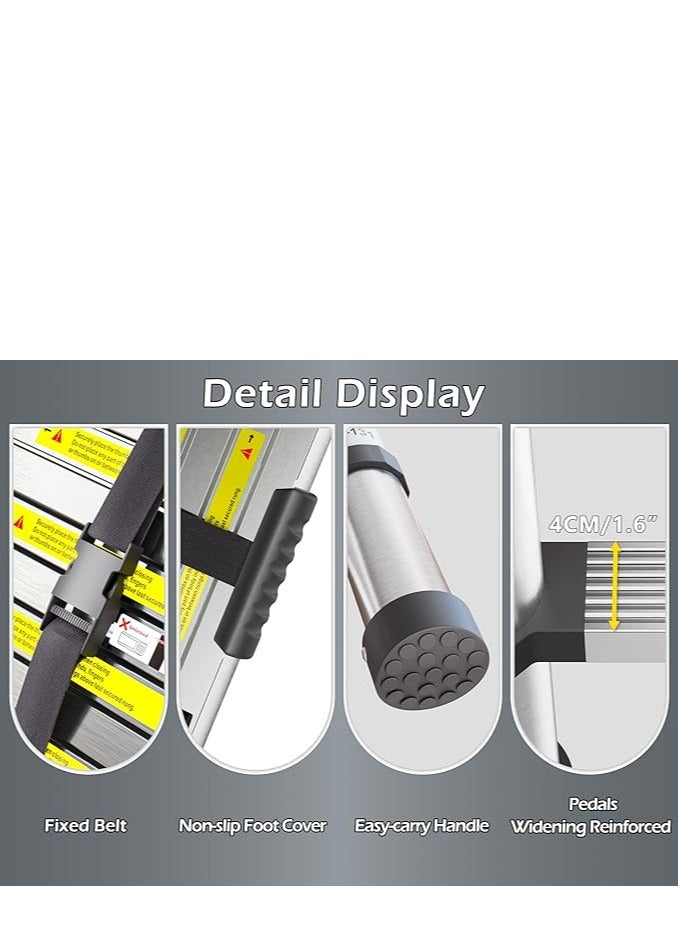 سلم تلسكوبي، سلم عالي القوة من الفولاذ المقاوم للصدأ بسمك 3.2 متر، سلم علوي بأقدام غير قابلة للانزلاق، سلالم محمولة قابلة للتمديد، سلم قابل للطي بارتفاع قابل للتعديل للسقف والعليّة والكرافانات - Image 3