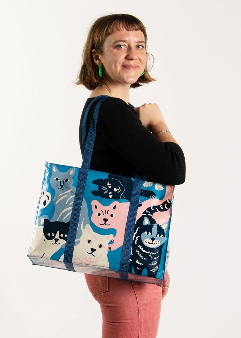 Blue Q Reusable Shoulder Tote Bag - Blue - Carry Everywhere Bag with a Hefty Zipper, Exterior Pocket & Reinforced Floor Easy to Clean, Spacious, Durable, Lightweight & Fun Design 95% Recycled Material - Image 5