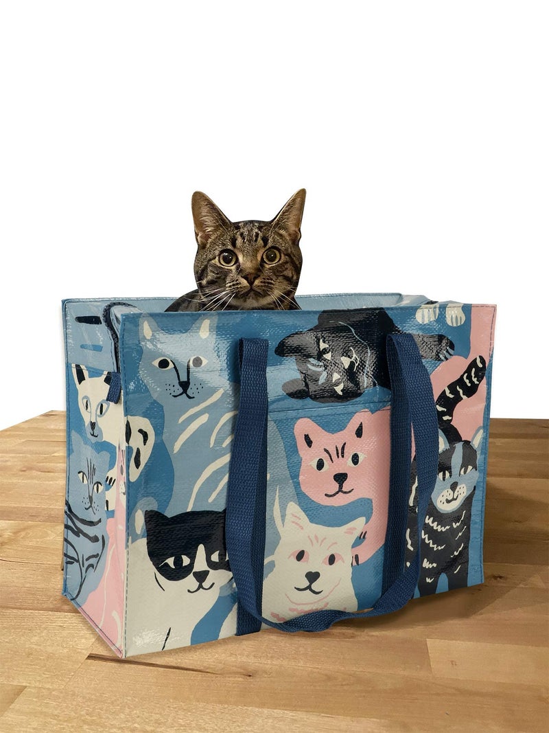 Blue Q Reusable Shoulder Tote Bag - Blue - Carry Everywhere Bag with a Hefty Zipper, Exterior Pocket & Reinforced Floor Easy to Clean, Spacious, Durable, Lightweight & Fun Design 95% Recycled Material - Image 4