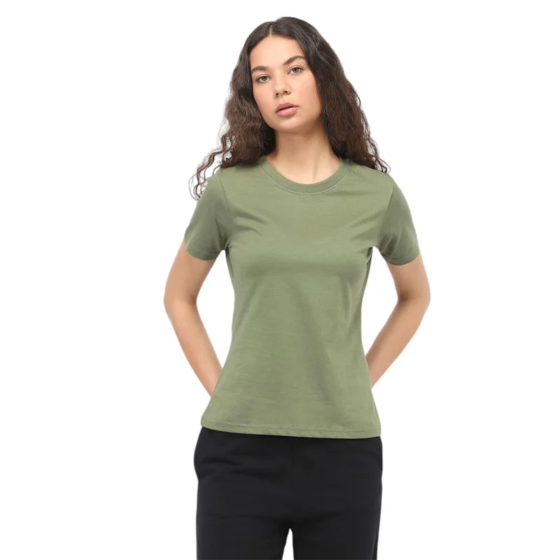 نوبيرو Women's Olive Green Regular Fit T-Shirt