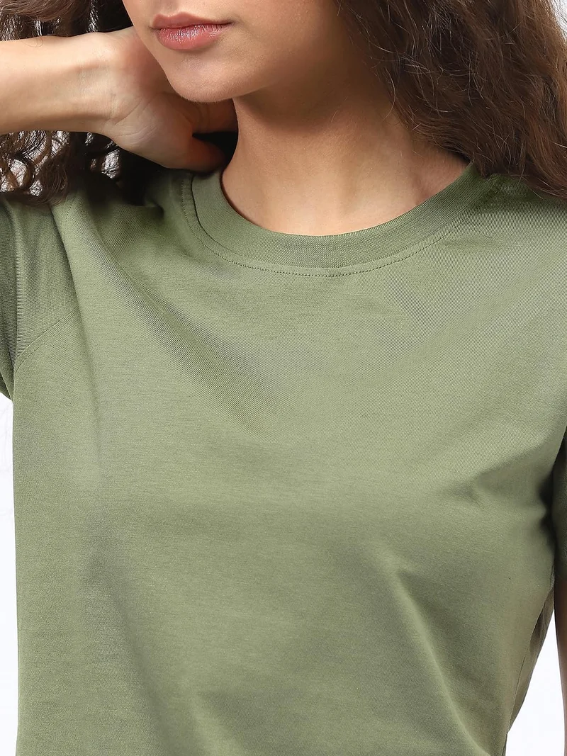 NOBERO  Women's Olive Green Regular Fit T-Shirt for Women | Best Price UAE