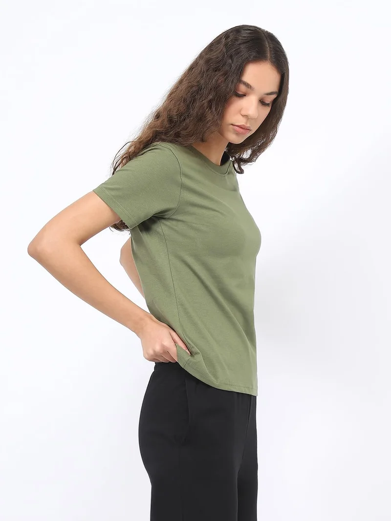 NOBERO  Women's Olive Green Regular Fit T-Shirt for Women | Best Price UAE