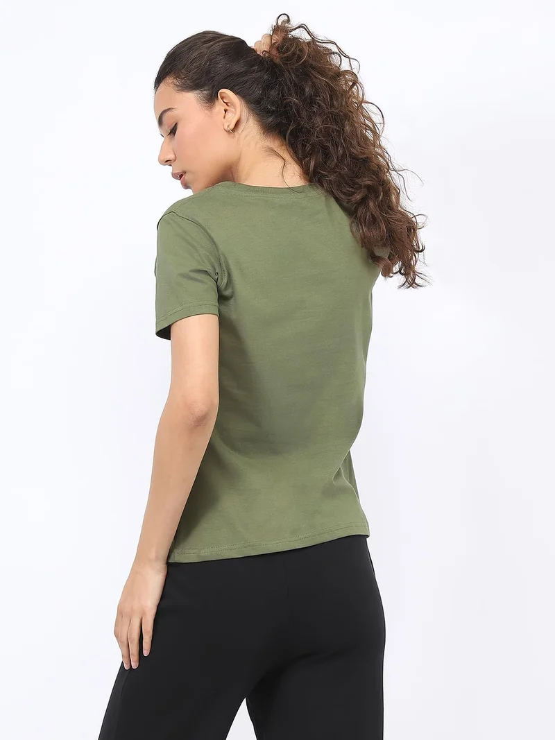 NOBERO  Women's Olive Green Regular Fit T-Shirt for Women | Best Price UAE