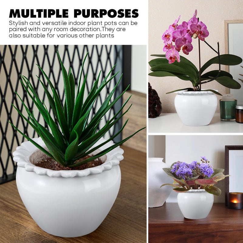 Lovely Ran African Violet Flower Pot Ceramic Self Watering Flower Pot 6.5 * 4.6 * 4 inch Simple Plant Self Watering Pot Indoor Flowers High Absorption Herbaceous Flower Pots Modern Decor Pots - Image 4
