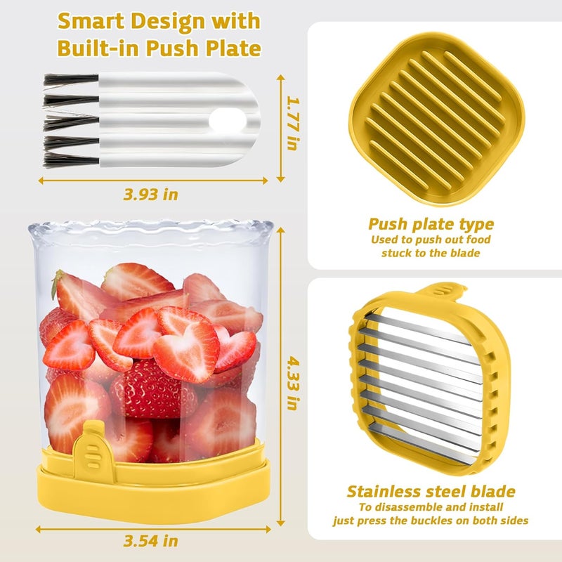 ANSOTHIN Strawberry Slicer Cup with Push Plate, Fruit Cutter Kitchen Gadget for Egg, Kiwi, Banana, Cucumber, Easy Fruit & Vegetable Slicer, Strawberry Cutter Tool for Quick Safe Cutting (Yellow) - Image 2