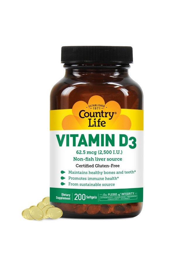 Country Life Vitamin D3 2500 IU Soft Gels, Larger, 200 sg, 200 Count - Image 1