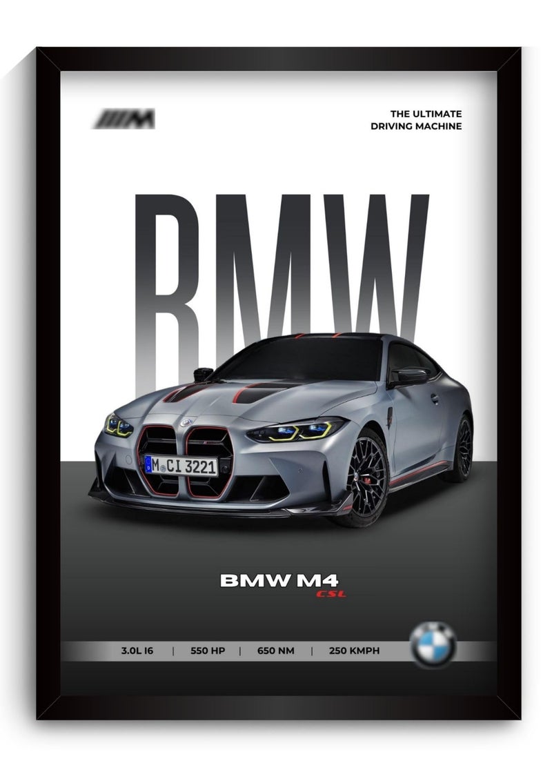 Funk You Store BMW M4 Poster | Framed A4 Sized (31 x 23 cm) | Car Posters for Wall, Gift for Boys | Supercar Frames | BMW Poster M4 Sportscar Frame | Car Posters for Wall, Bedroom, Hostel, Study Room (F_001) - Image 1