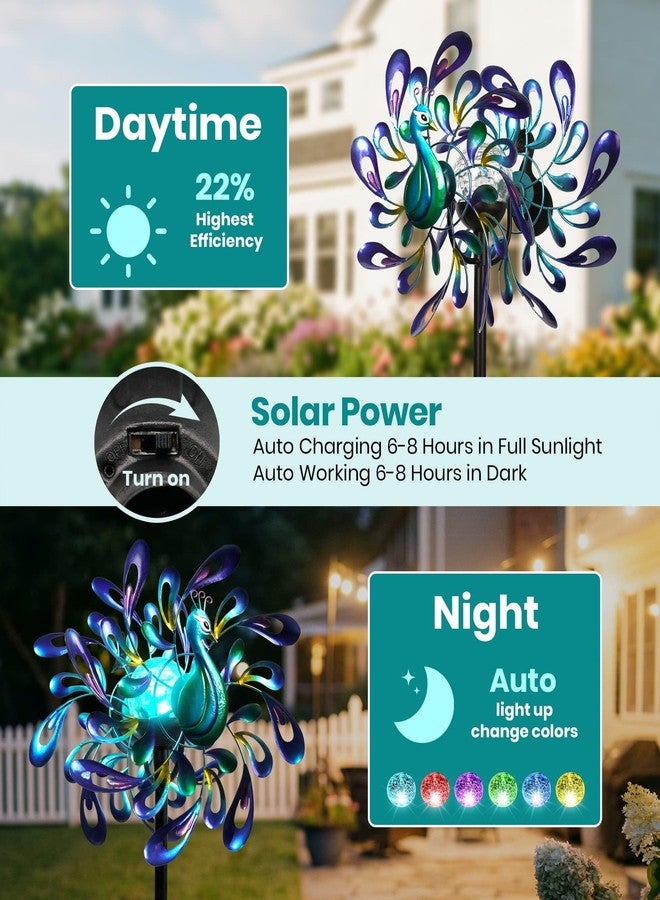 VUFOZ Peacock Wind Spinners Outdoor for Garden, Colorful Metal Kinetic Yard Art with Radial Motion, Decorative Outdoor Wind Sculpture for Lawn, Patio & Walkway - Image 3