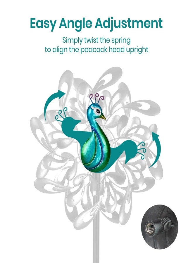 VUFOZ Peacock Wind Spinners Outdoor for Garden, Colorful Metal Kinetic Yard Art with Radial Motion, Decorative Outdoor Wind Sculpture for Lawn, Patio & Walkway - Image 2