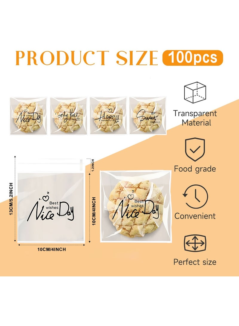 Sunspire 100 Pieces Cute Resealable Cookie Bags, 10 x 10 cm (4x4 inches) Self-Adhesive Snack Bags, Flat Cellophane Candy Bags for Kids Parties, Gift Candies and Desserts (Multi-Color) - Image 2