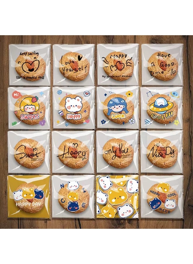 Sunspire 100 Pieces Cute Resealable Cookie Bags, 10 x 10 cm (4x4 inches) Self-Adhesive Snack Bags, Flat Cellophane Candy Bags for Kids Parties, Gift Candies and Desserts (Multi-Color) - Image 5