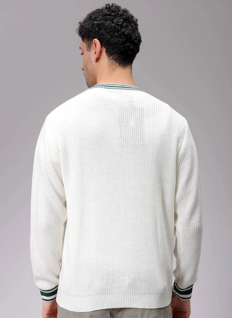 The Indian Garage Co Men Relaxed Fit Solid V-Neck Sweater