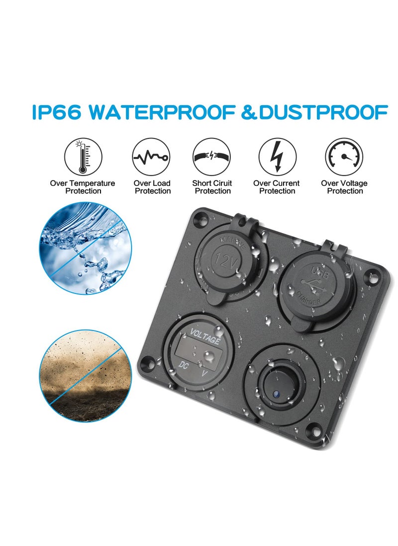 SYOSI - Upgraded 4 in 1 Charger Outlet Socket Panel, Dual QC 3.0 12V USB Power Outlet, Car Voltmeter Gauge, Cigarette Lighter Socket, ON Off Rocker Toggle Switch, for Car Marine Boat RV Truck (with Wire) - Image 1