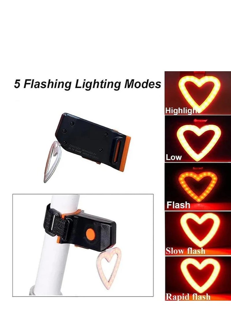 Y&D Rechargeable Bike LED Tail Light Vintage Taillight Bicycle Rear Bright Heart-Shape Cycling Safety Warning Waterproof High Lumen Back for Optimum - Image 2
