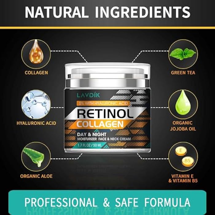 LAVDIK Retinol Cream for Face with Hyaluronic Acid, Moisturizer Anti Aging Collagen Cream for Women and Men, Reduce Wrinkles, Fine Lines, Day and Night,1.7 Fl Oz - Image 5