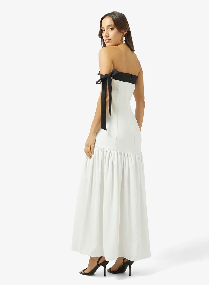 Ginger Bandeau Monochrome Drop Waist Dress