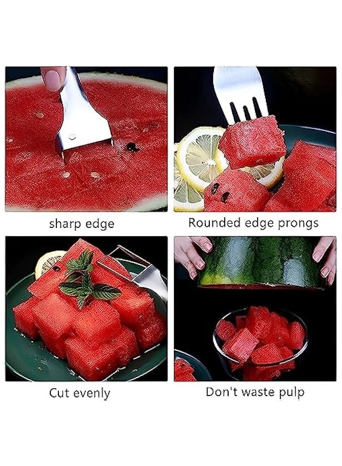 Erorex 2 Pack Watermelon Fork Slicer Cutter, 2-in-1 Summer Stainless steel Watermelon Fruit Cutter with Melon Baller Scoop, Fruit Knife Carving Tool Kitchen Gadgets for Family Parties Camping - Image 2