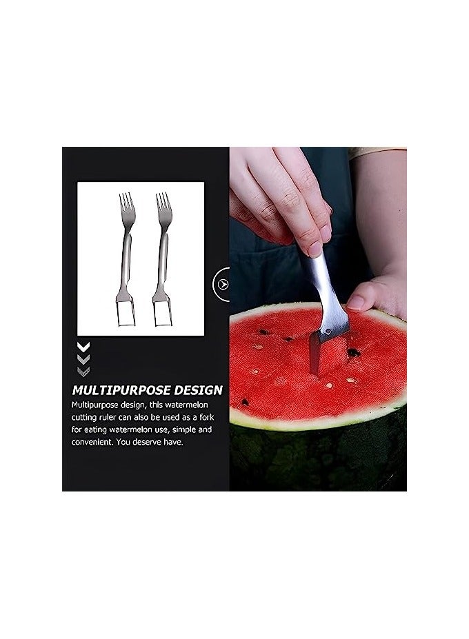 Erorex 2 Pack Watermelon Fork Slicer Cutter, 2-in-1 Summer Stainless steel Watermelon Fruit Cutter with Melon Baller Scoop, Fruit Knife Carving Tool Kitchen Gadgets for Family Parties Camping - Image 5