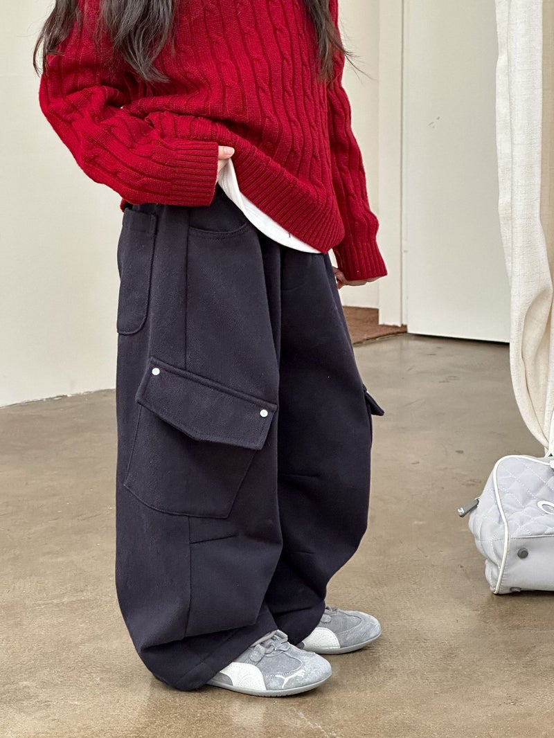 Aimo Beibei Children''s Fleece-Lined Side Pocket Casual Pants Trendy Boys and Girls Casual Stylish All-Cotton Cargo Pants - Image 3
