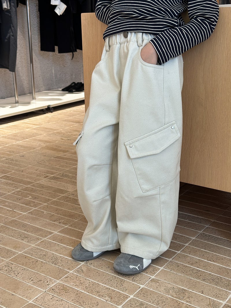 Aimo Beibei Children''s Fleece-Lined Side Pocket Casual Pants Trendy Boys and Girls Casual Stylish All-Cotton Cargo Pants - Image 5