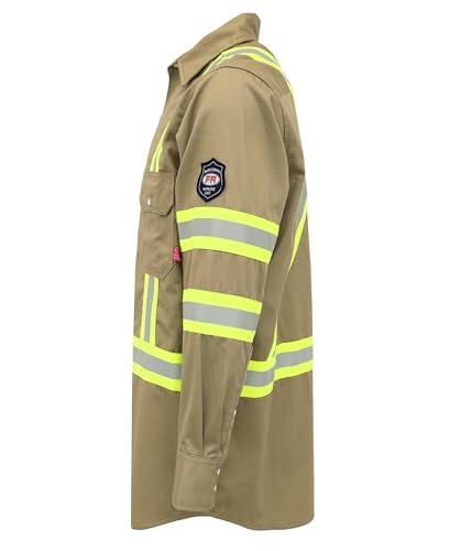 BOCOMAL FR Shirts Hi Vis/High Visibility Flame Resistant/Fire Retardant Shirt 7.5oz Khaki FR Shirts for Men - Image 2