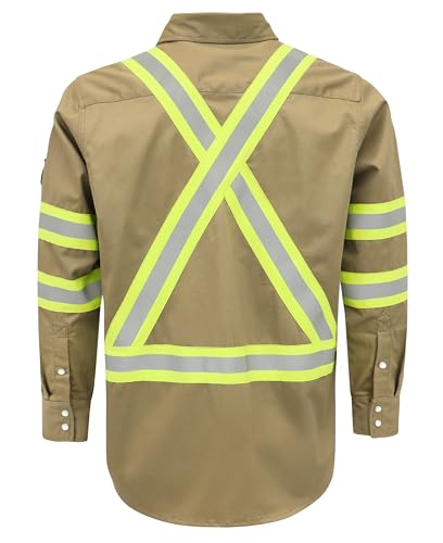 BOCOMAL FR Shirts Hi Vis/High Visibility Flame Resistant/Fire Retardant Shirt 7.5oz Khaki FR Shirts for Men - Image 3