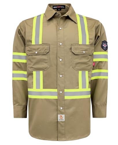 BOCOMAL FR Shirts Hi Vis/High Visibility Flame Resistant/Fire Retardant Shirt 7.5oz Khaki FR Shirts for Men - Image 1