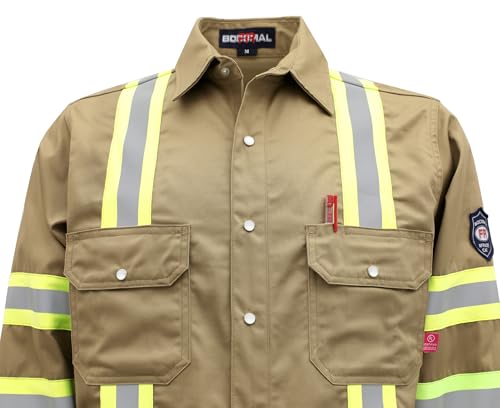 BOCOMAL FR Shirts Hi Vis/High Visibility Flame Resistant/Fire Retardant Shirt 7.5oz Khaki FR Shirts for Men - Image 4