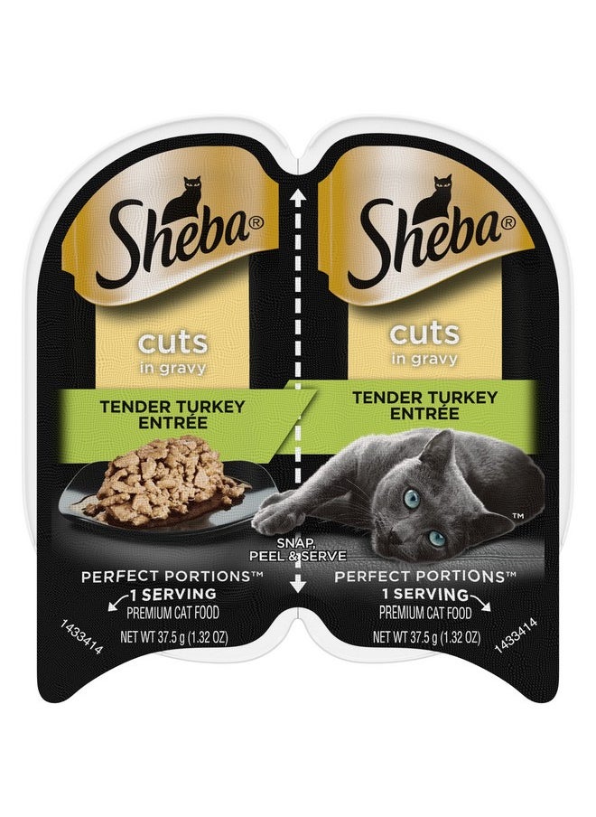 Sheba Perfect Portions Cuts In Gravy Wet Cat Food Trays (24 Count, 48 Servings), Tender Turkey Entrée, Easy Peel TwinPack Trays  - Image 1