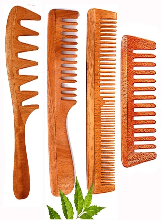 Rufiys Wide Tooth Neem Wooden Comb Set for Women & Men | Dandruff Comb | Curly Hair Detangling Neem Wood Comb - Image 1