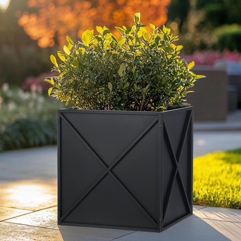 BAYN Metal Square Planter Box Tall Planters for Outdoor Plants Modern Heavy Duty with Drainage Holes for Outside Indoor Patio Deck - Black, 17â€x 17â€x 18â€ - Image 5