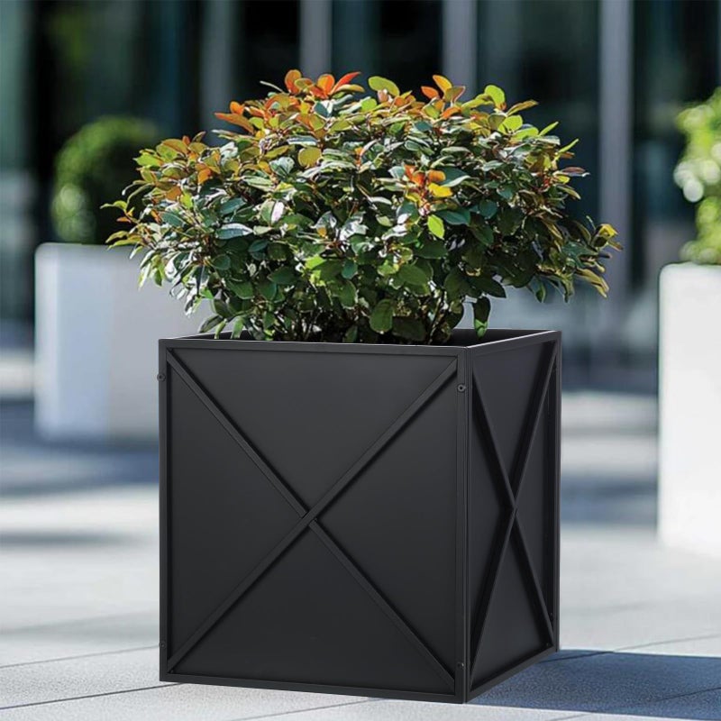 BAYN Metal Square Planter Box Tall Planters for Outdoor Plants Modern Heavy Duty with Drainage Holes for Outside Indoor Patio Deck - Black, 17â€x 17â€x 18â€ - Image 4