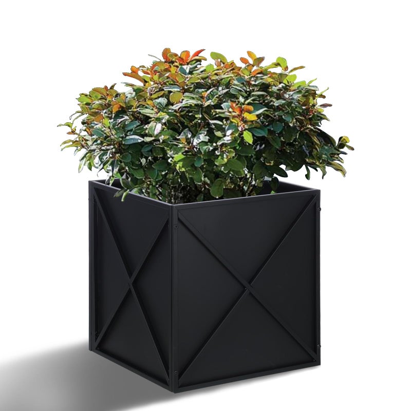 BAYN Metal Square Planter Box Tall Planters for Outdoor Plants Modern Heavy Duty with Drainage Holes for Outside Indoor Patio Deck - Black, 17â€x 17â€x 18â€ - Image 1